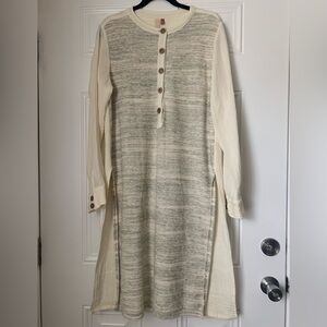 Anthropologie Pilcro Cream and Gray Button-Front Cotton/Gauze Dress Size S